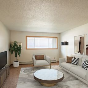 a living room with a couch and a coffee table