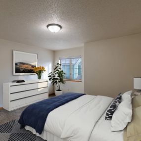 bedroom with a bed and a dresser and a window