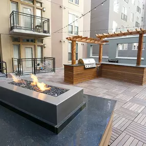 The garden courtyards at TwentyOne 01 on Market provide inviting outdoor gathering areas.