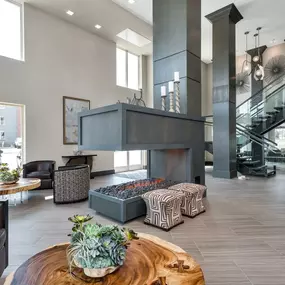 The spacious lobby at Westwood Green Apartments features stylish, modern furnishings.