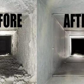 Before and After pictures of homeowners air duct cleaning.