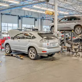 Vehicles in the service bay of Lexus of Seattle