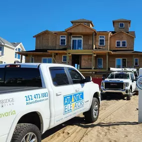 Atlantic Elevators installing a home elevator system in a new construction Outer Banks vacation rental.