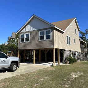 Great Room Home Extension Project on the Outer Banks with exterior feature upgrades.
