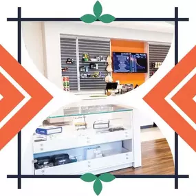 Interior of The Living Room Dispensary in Maryland, showcasing a modern cannabis retail space with a digital menu, product display shelves, and a glass counter featuring cannabis accessories.