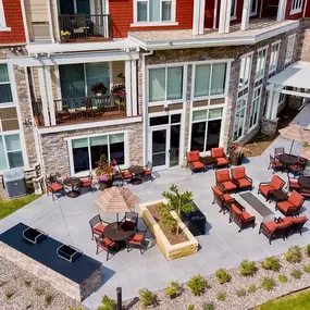 Aerial view of the building and outdoor area