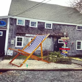 Cape Cod Beach Chair store in Harwich Massachusetts with the signature giant beach chair