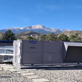 View of a Carrier commercial rooftop unit from a downtown customer's rooftop.