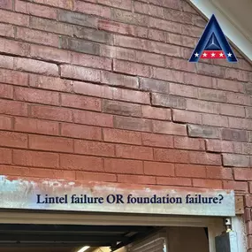 This is a lintel failure, not a foundation failure. The steel plate above the garage door is called a “lintel” and usually carries the weight of the structure above the garage opening. In this case the lintel has bowed and has allowed the brick to crack above the garage door. Previously, this all had to be removed and replaced. With American Standard Foundation Repair’s product called a LintelLift, we are able to put a steel apparatus underneath and, lift everything back into place, and secure i