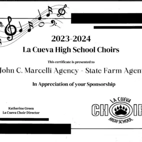 ????????At John C. Marcelli State Farm, we are honored to be a proud sponsor of La Cueva High School Choirs. 
Supporting the arts and the talented students in our community is a privilege we deeply value. We look forward to witnessing their continued growth and success! ????????