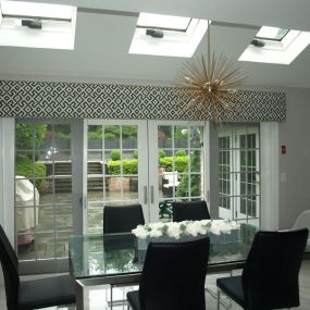 Patio doors and skylights can brighten up any room. However, that alone can leave something to be desired...but what? A custom cornice in the perfect pattern is your answer! Call Budget Blinds of Paramus & Westwood for your finishing touch! #BudgetBlindsOfParamus #FreeConsultation #WindowWednesday #