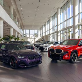 The showroom of BMW of Ft Lauderdale with BMW models lined up