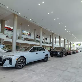 The showroom with New BMWs at BMW of Pembroke Pines