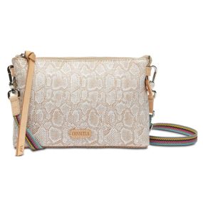 Our Clay Midtown Crossbody is perfect for all your necessities; just sling this compact gem over your shoulder and go! Keep your keys and lipstick in the interior slide pocket for effortless organization and hit the road with this take-anywhere crossbody.

DETAILS & SIZING

Zipper closure and interior slide pocket
NEW clip-on adjustable and removable woven strap
Woven crossbody strap
Trimmed in natural, untreated leather 
Features our Clay snake print embossed exterior
8 1/4