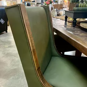 This solid wood table paired with green chairs is a showstopper! The warm tones of the wood and the sleek green seating create the perfect combination of style and comfort. It’s a versatile look that works beautifully for any space. Stop by and see it for yourself—it’s even better in person!
#missdaisys 
#dininginspo 
 #solidwoodfurniture 
#shoplocal