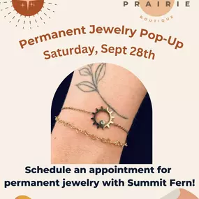 This Saturday! ???? We are once again hosting Summit Fern for a Permanent Jewelry Pop-up. From 11-5, grab your gals and join us at Desert Prairie for all the shopping and permanent jewelry fun. Text the number below or schedule with us in store to reserve your time. Limited spaces available!