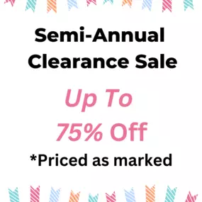 We are having a semi-annual clearance sale that is going on till 1/19. Up to 75% off a selection of clothing and gift.