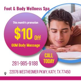 Our traditional full body massage in Katy, TX
includes a combination of different massage therapies like 
Swedish Massage, Deep Tissue,  Sports Massage,  Hot Oil Massage
at reasonable prices.