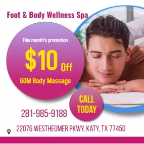 Our traditional full body massage in Katy, TX
includes a combination of different massage therapies like 
Swedish Massage, Deep Tissue,  Sports Massage,  Hot Oil Massage
at reasonable prices.