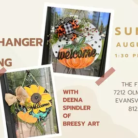 We are thrilled to host our Fall Door Hanger Painting Class from 1:30 to 3:30 PM with local artist, Deena Spindler. Deena will have an 18