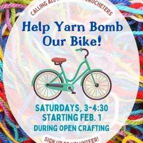 Join us in yarn bombing our new bike! ✨????✨
We'll be hosting Yarn Bombing during Open Crafting from February 1 (this coming Saturday!) through March 22. Knitters and crocheters welcome! It's free, but please sign up to reserve your spot at one or more sessions! ????
Sign up to join the party: https://theendlessskein.com/yarn-bomb-our-bike
#yarnbombing #knittersoftheworld #crochetersoftheworld #localyarnstore #hudsonvalleyny