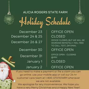 With Christmas just around the corner - we have some schedule changes