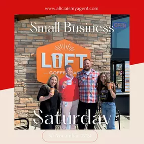 Alicia with one of her FAVORITE local businesses - Lift Coffee Bar! Make sure to grab a cup as you go around to all the local businesses on this Small Business Saturday!