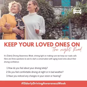 As we gather with family this holiday season, it’s the perfect time to check in on our aging loved ones' driving habits. ????✨ During Elderly Driving Awareness Week, these questions will help determine if it might be time to have a conversation about alternate transportation options. Keeping the roads safe for everyone is a shared responsibility. Let's start the conversation with care and understanding.