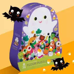 Get ready for a spooktacular puzzling adventure with the Trick or Treat Floor Puzzle! This 36-piece floor puzzle features a friendly ghost overflowing with Halloween goodies - pumpkins, candy, and all sorts of spooky surprises! Little hands will love piecing together this giant puzzle, perfect for spreading out on the floor and getting lost in the Halloween fun. It's a great way to celebrate the season and keep little ones entertained!