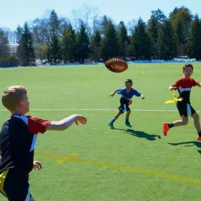 ALL IN ONE SET: With two sets of (5) colored flags and the mini football, this set has everything you need for 10 players to get outside and get the game started!
PERFECT FOR KIDS JUST LEARNING THE GAME: With route diagrams and an easy grip cover so kids can learn to pass and receive with ease.
TEAR AWAY BELT: The easy tear-away belts are simple to put on and use. Simply grab the runners belt and pull, and the tear-away belt will come off completely to stop play. Once you're ready for the next d