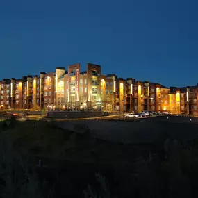 Beautiful view of the apartment building at night
