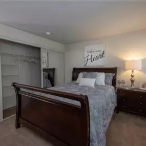 primary bedroom and vanity