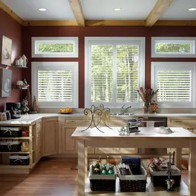 Add warmth and charm with classic kitchen shutters. ???????? They’re easy to clean, timeless, and perfect for busy spaces. Schedule your in-home consultation today.