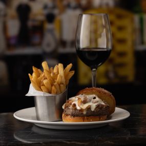 Prepared with black truffles, the decadent Wagyu Blue Cheese and Black Truffle Burger pairs well with Duckhorn Napa Valley Cabernet Sauvignon with notes of dark berries. Join us in our lounge for Wagyu & Wine now through November 1.