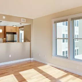 Open living room with kitchen