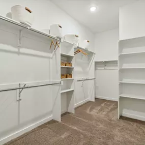 Dove Hollow Model Primary Suite Closet Photo by Trophy Signature Homes.