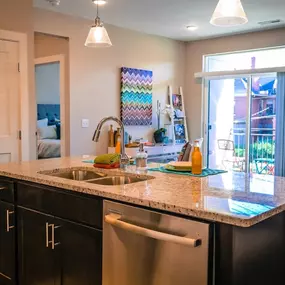 A kitchen with a sink and a dishwasher