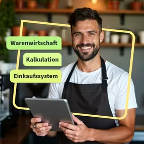 Gastronom mit Tablet optimiert Einkauf, Lager & Preise. Gastronovi digitalisiert Warenwirtschaft für effiziente Kalkulation, weniger Verluste & mehr Gewinn in der Gastronomie.