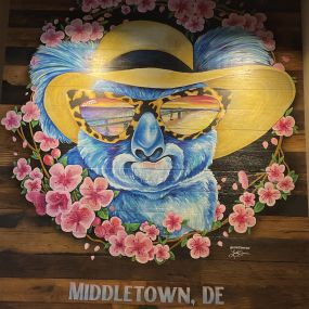 Outback Steakhouse MIddletown Local Art Image of a Koala wearing Sunglasses with the Arrigoni Bridge in the reflection of the sunglasses. Credit to @lemmepaintdat