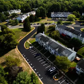 Aerial Shot of a Freshly Paved and Striped Parking Lot Outside of an Apartment Complex