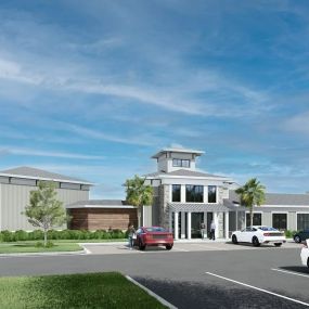 Rendering of the building and parking lot