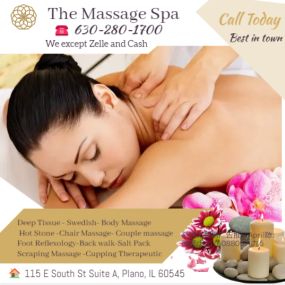 Our traditional full body massage in Plano, IL
includes a combination of different massage therapies like 
Swedish Massage, Deep Tissue,  Sports Massage,  Hot Oil Massage
at reasonable prices.