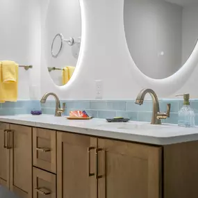 Bathroom vanity with two sinks - side view