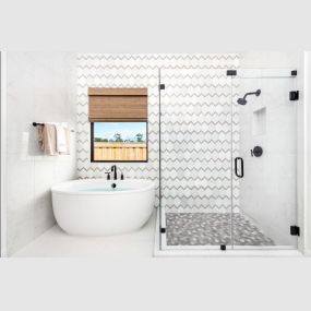Lavish primary bathrooms with large walk-in showers and freestanding soaking tubs