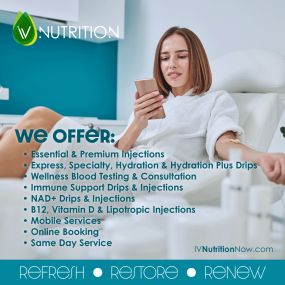 A list of services offered at IV Nutrition - Chesterfield where you can refresh, restore, and renew