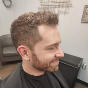 Short Curly Haircut with Beard Edging in Knoxville, TN