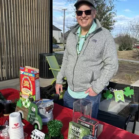 Let's Get Shamrocked! I hope you made it to the Front Porch for live music by Tyler Bond and airbrush tattoos sponsored by Rob Becker, State Farm.  There were giant games, food trucks: Flat Top Biscuits, Rokis and Texas Ice Cream. We passed out green beaded necklaces and helped with the photo op and enjoyed good conversation with our neighbors.