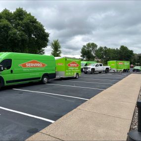 SERVPRO vehicles and equipment getting ready to head to Mankato for flooding.