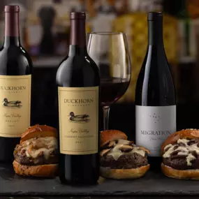 Join us in our lounge for Wagyu & Wine now through November 1. Pair one of three gourmet Wagyu burgers with a glass of wine from a selection of three Duckhorn Portfolio Reds. Enjoy our suggested pairings or go rogue and pair as you like.