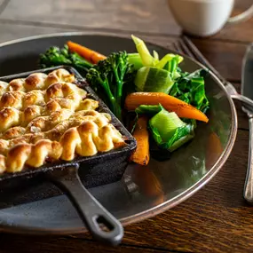 Pulled lamb shepherd’s pie, seasonal vegetables